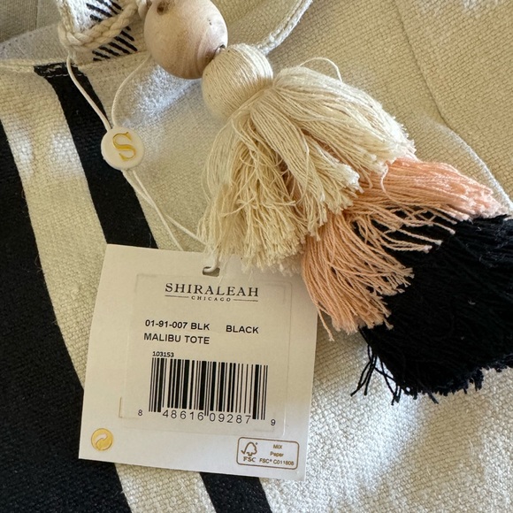 SHIRALEAH • Black Stripe Malibu Tote Travel Beach Overnight Shopping Bag - Picture 3 of 4